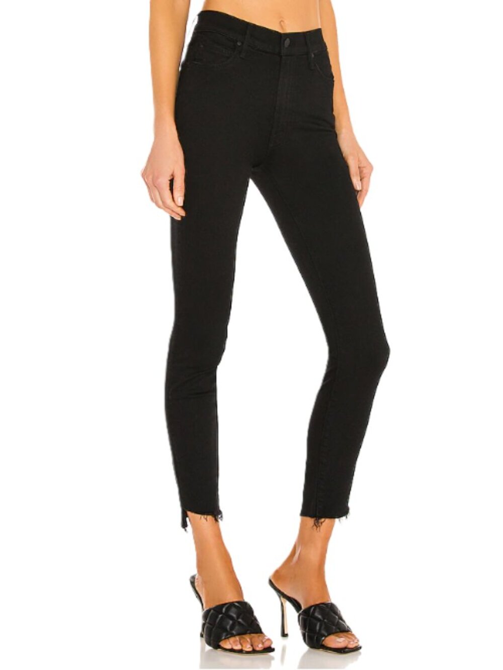 MOTHER Stunner Zip Ankle Step Fray Jeans Black Not Guilty Designer Denim Size 25